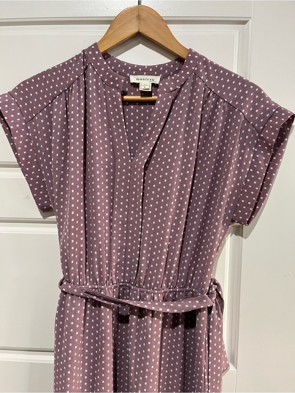Monteau Mauve Geometric Print Belted Midi Dress Size L - Picture 5 of 11